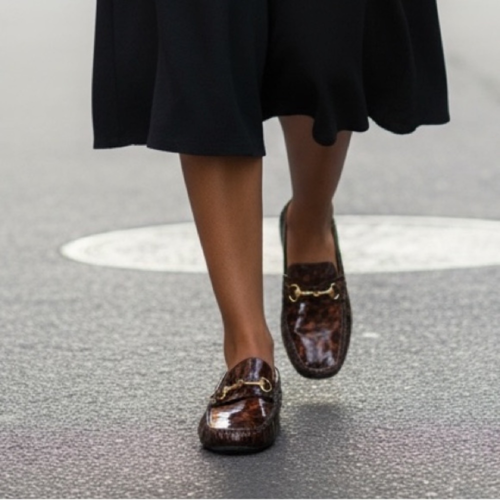 Cole Haan Tortoiseshell Patent Leather Driving Loafers with Horse Bit Hardware - Picture 3 of 14